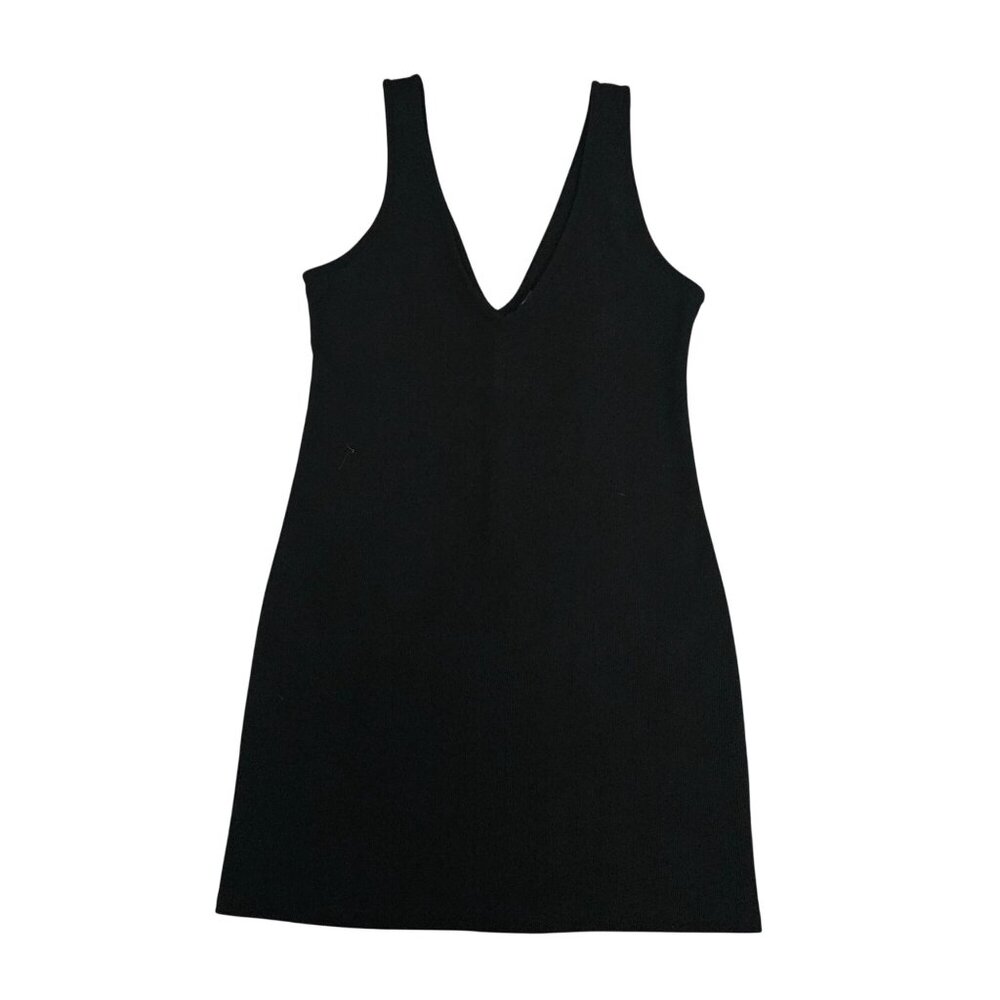 Wild Fable Classic Black Ribbed Stretchy V-Neck Bodycon Mini Dress Women's M - Picture 2 of 11